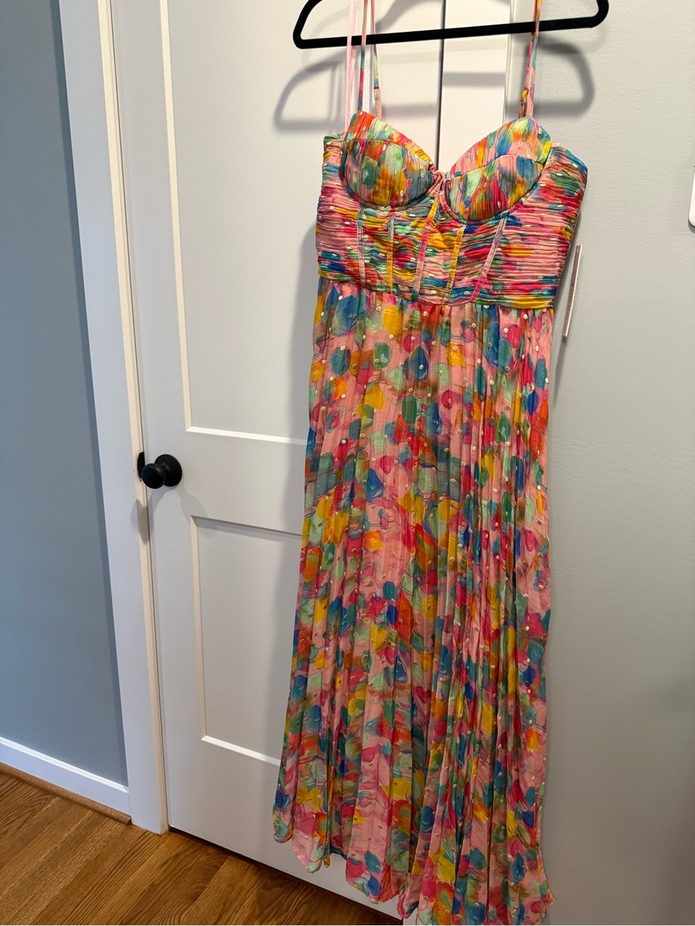 Aqua Multicolor Floral Maxi Dress with Spaghetti Straps